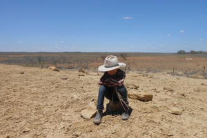 Boy in Drought in Queensland (Image from https://www.abc.net.au/news/2016-05-25/boy-sitting-on-drought-affected-land-in-queensland/7444406)